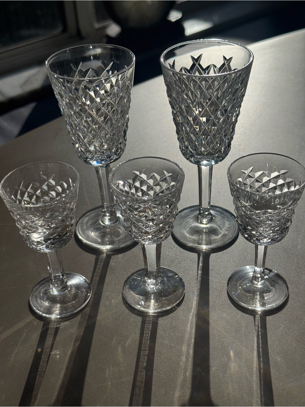Waterford Alana Crystal Stemware Set 5 Sherry Cordial Glasses Signed